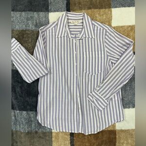 Purple and White Striped Button-Up